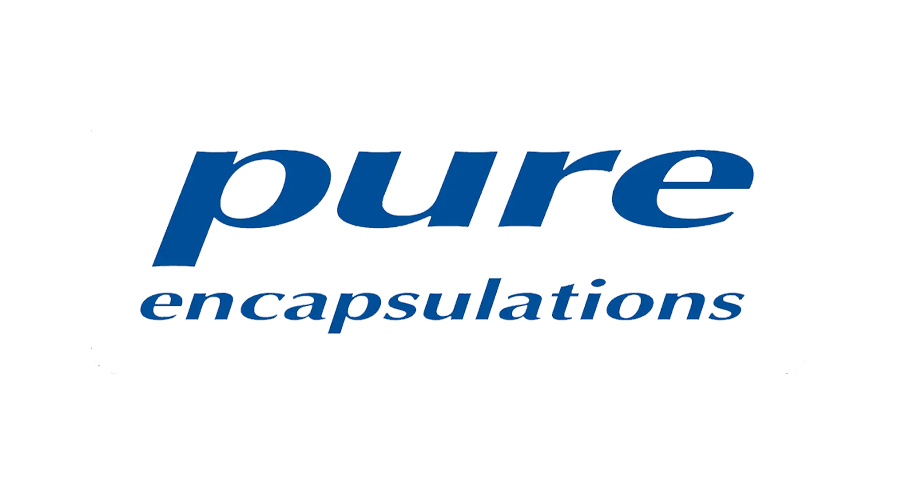 Blue "pure encapsulations" logo on a transparent background.